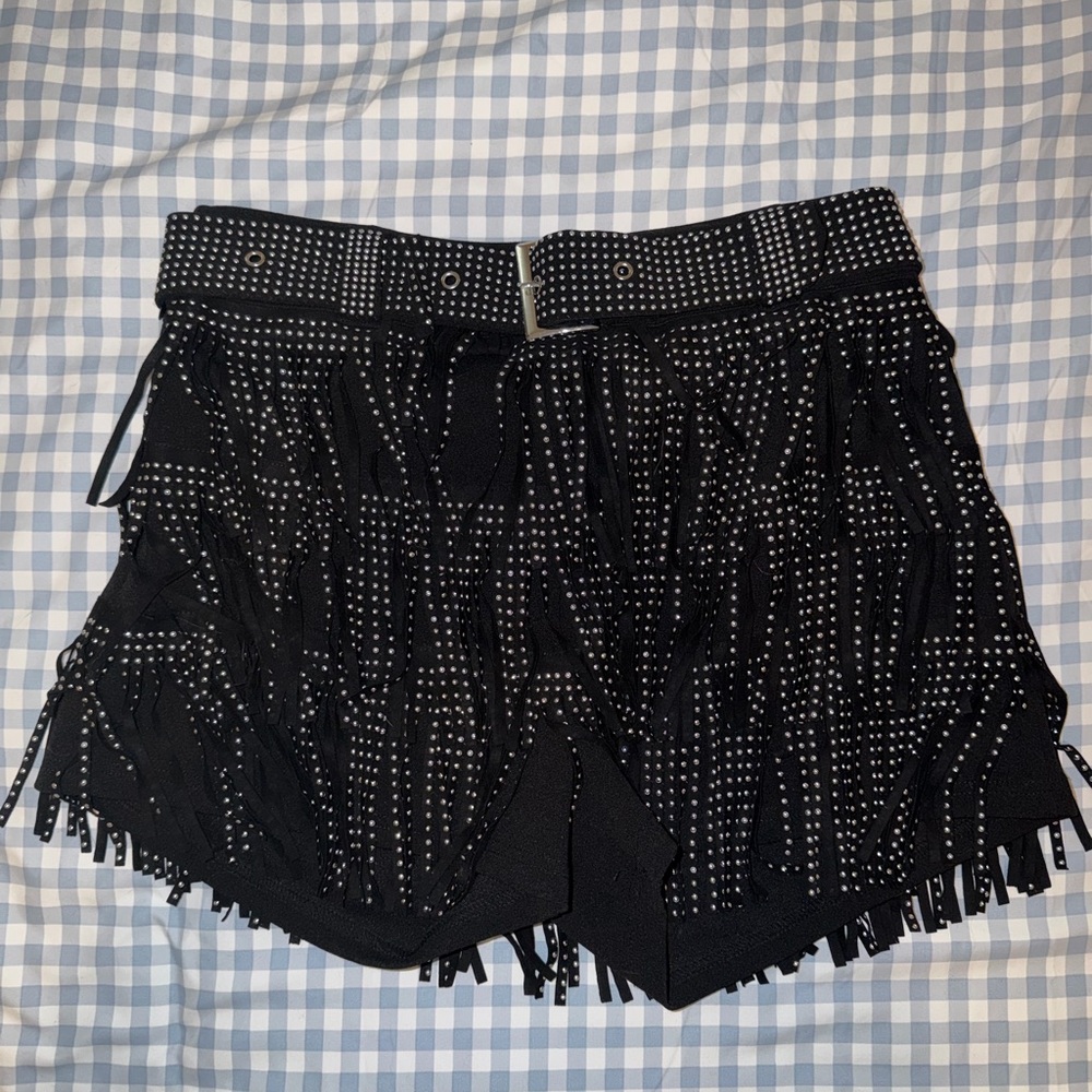 Altar'd State Black Studded Fringe Shorts